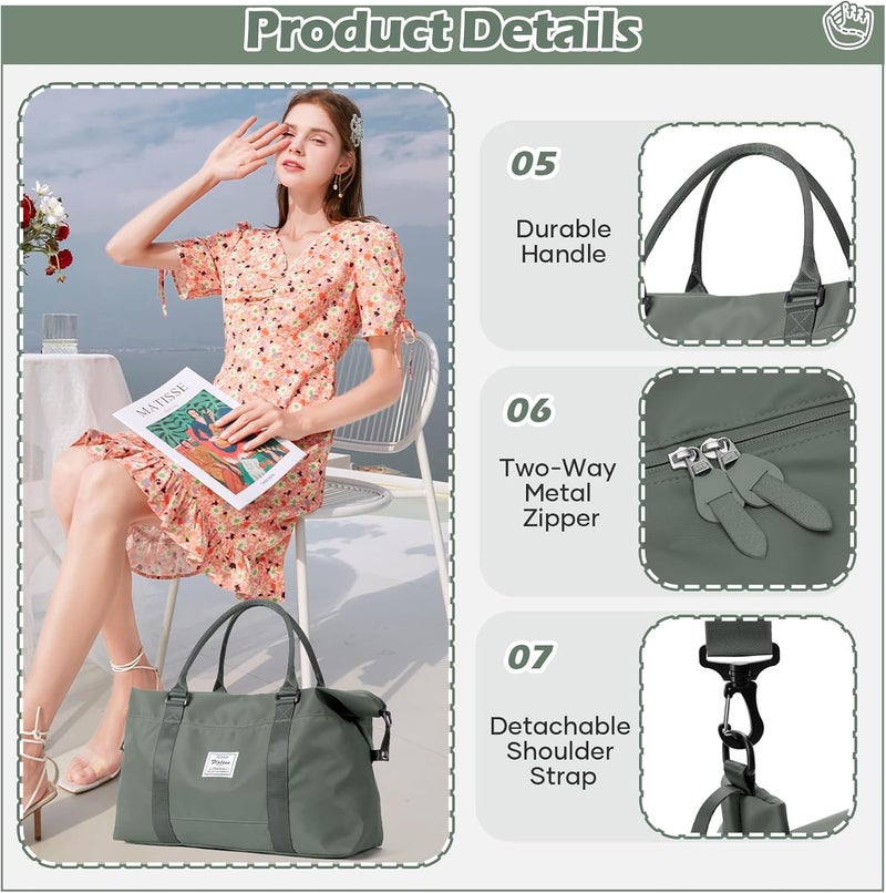 SEAFEW Small Gym Duffel Bag, Travel Weekender Bags for Women, Overnight Gym Carry On Tote Bag with Wet Pocket, Hospital Mom Bag for Labor and Delivery - Green - Image 5
